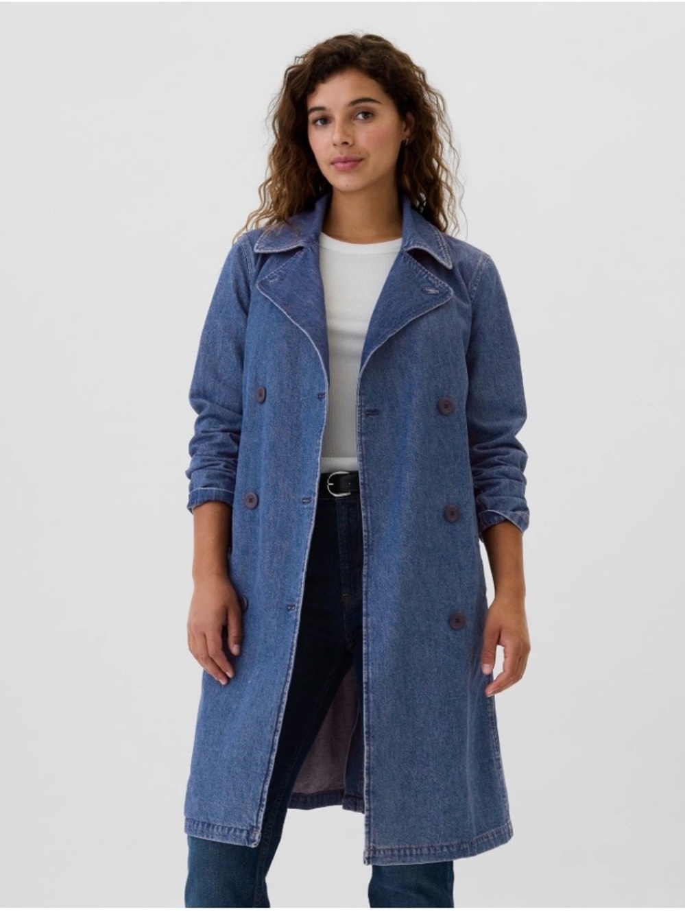 GAP Factory Indigo Denim Double-Breasted Trench Coat